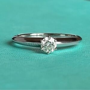 Tiffany & Co. Platinum Diamond Solitaire Ring - 0.23 Ct. Certificate & Box Sz. 5